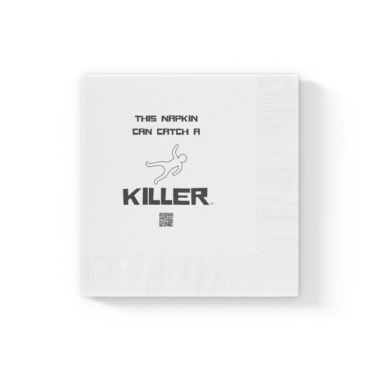 Catch A Killer (TM) - White Coined Napkins - This Napkin Can Catch A Killer (TM) - Black and White