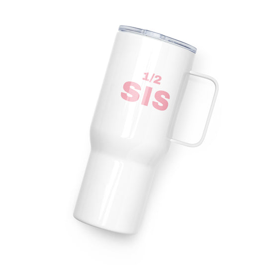 Genetic Genealogy "1/2 SIS" Travel mug with a handle Pink and White